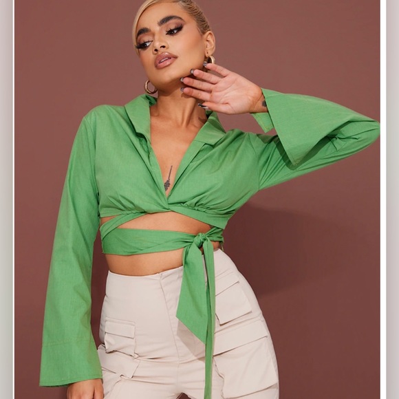 PrettyLittleThing Cropped Wrapped Poplin Shirt - US6 - Picture 4 of 4